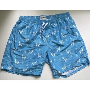 Tipsy Elves Men's Blue Llama Lined Drawstring Pockets Swim Trunks Size XL
